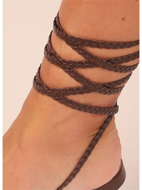 Dark brown lace up Capri sandals Da Costanzo | SCHIAVA TRECCINA FORCAXTESTA DI MORO